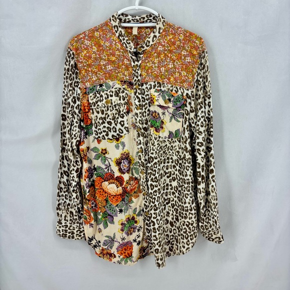 Anthropologie Tops - Pilcro by Anthropologie Leopard Floral Patchwork Button Down Shirt Medium Boho
